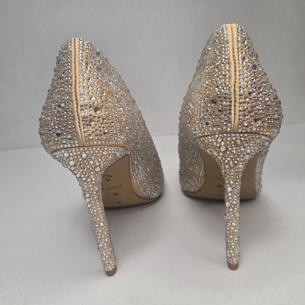 ALDO Stessy2 Crystal Embellished Pointed Toe Stiletto Pumps Champagne Nude Heels - Picture 6 of 13